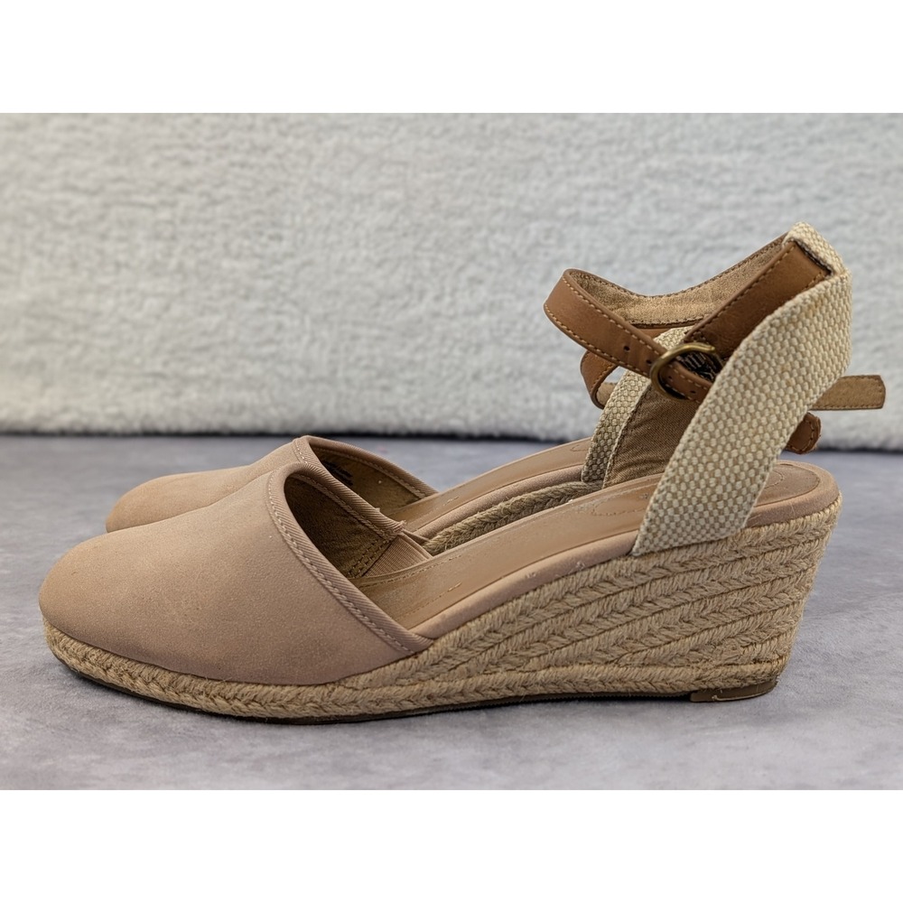 Style & Co Tan Espadrille Wedge Sandals Womens 7M Ankle Strap Closed Toe Shoes